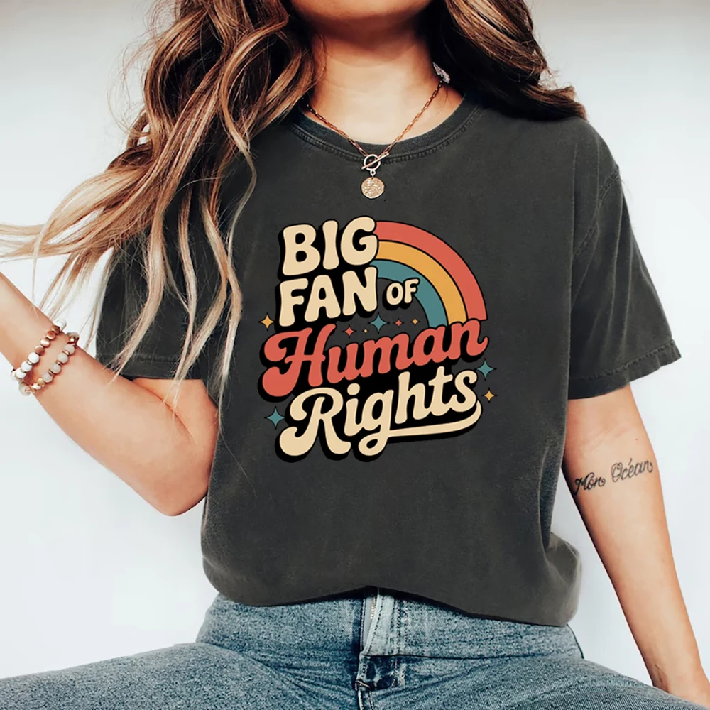 Big Fan of Human Rights T Shirt Retro Rainbow Tshirt Unisex Short Sleeve T Shirts Radicalized By Basic Decency Tee Streetwear