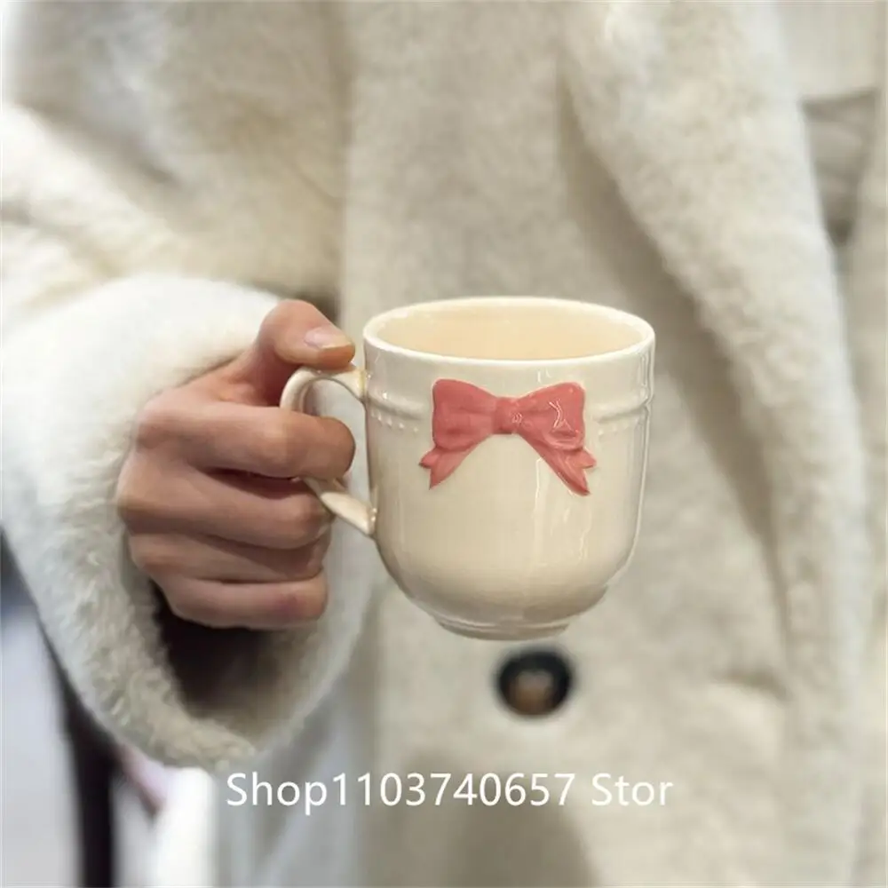 Girl\'s Heart 3D Bow Ceramic Mug Creative Coffee Cup Girl\'s Gift Handheld Exquisite Gift