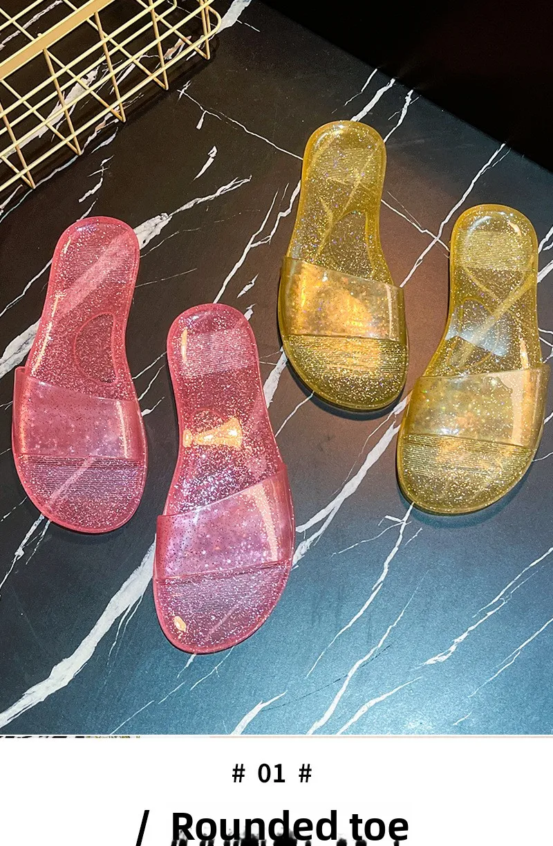 Damen-Flachsohlen-Pantoffeln 2026 Neu für Außenbereich, Bad, Zuhause, Universelle Kristall-Transparente Einfache Modische Sandalen – Detail 3