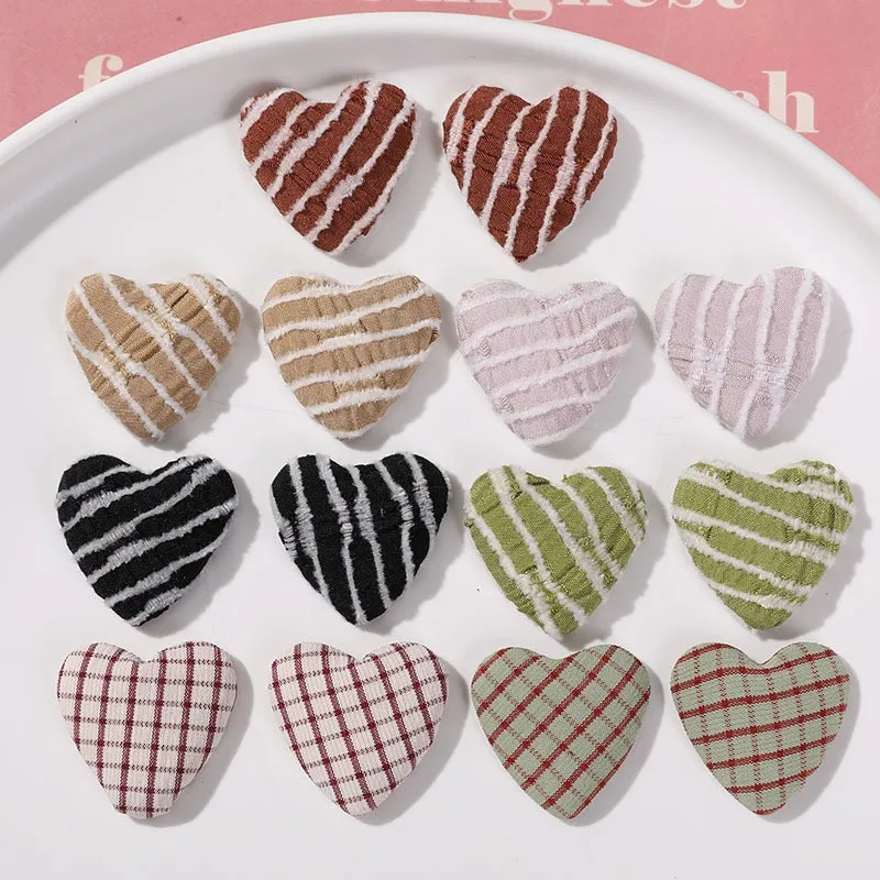 New style 50pcs/lot color pattern print cartoon hearts shape fabric cabochon beads diy jewelry earring/garment accessory