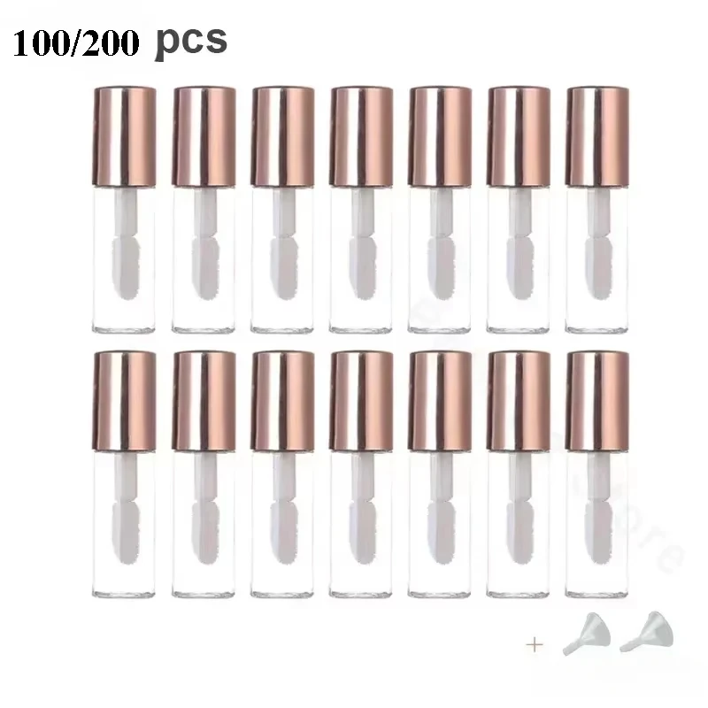 100 Uds 2ML tubos vacíos de brillo de labios tubo de bálsamo labial de plástico lápiz labial Mini muestra contenedor de cosméticos oro rosa transparente PE