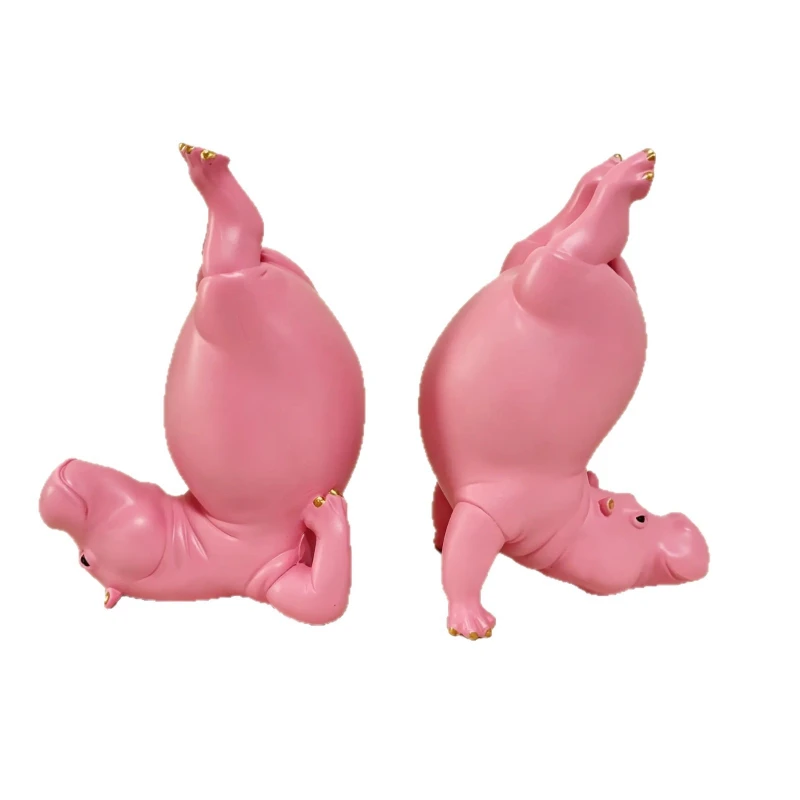 Yoga Hippo Resin Figurine Bookends 2‑Piece Set Cute Hippopotamus Animal Sculpture Home Office Bookshelf Desk Decor Ornament Gift