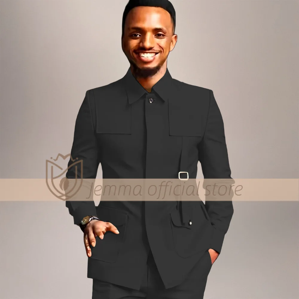 Men's 2 Piece Suit Single Breasted Multi-Pocket Blazer Pants Casual Business Streetwear Fashion Party Prom Outfit