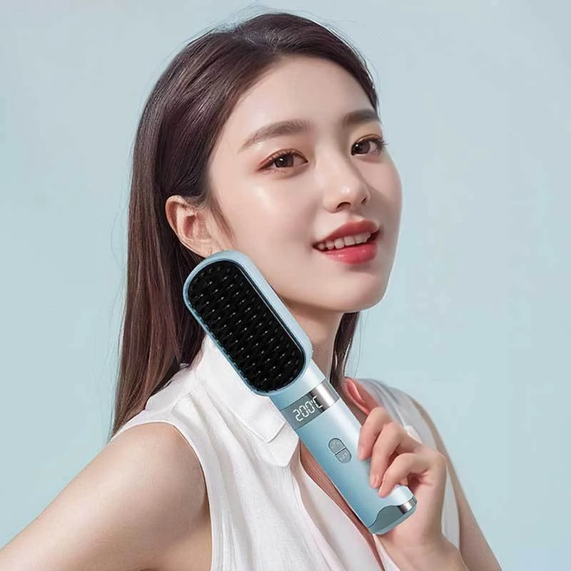 Wireless hair straightening comb for home use, negative ion hair straightener that doesn't damage hair, rechargeable portable tr