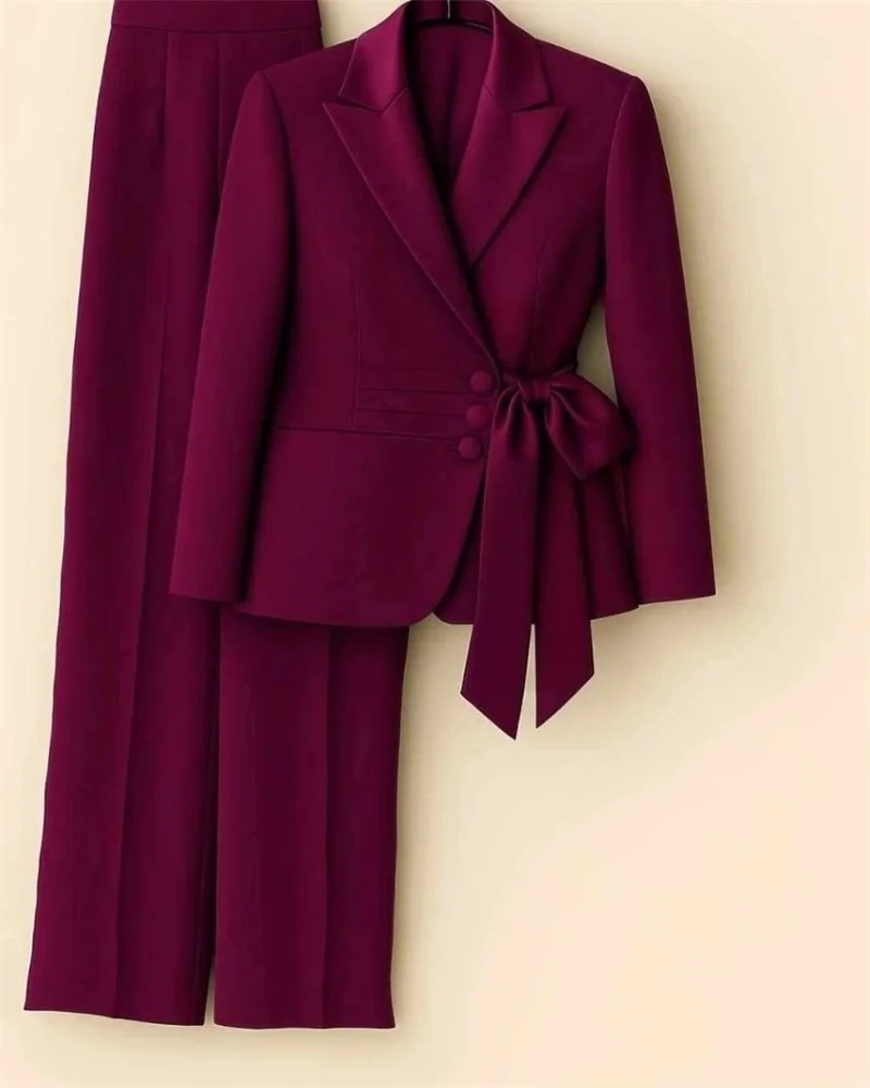 Szary damski garnitur spodniowy 2-częściowy: marynarka + spodnie z paskiem, elegancki strój do biura, żakiet damski, szyty na miarę smoking ślubny, bawełniany płaszcz na studniówkę