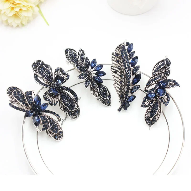 Butterfly Flower Hair Clip Barrettes For Women Metal Rhinestone Retro Style Crystal Hair Clips Hearwear Hair Styling Accessories