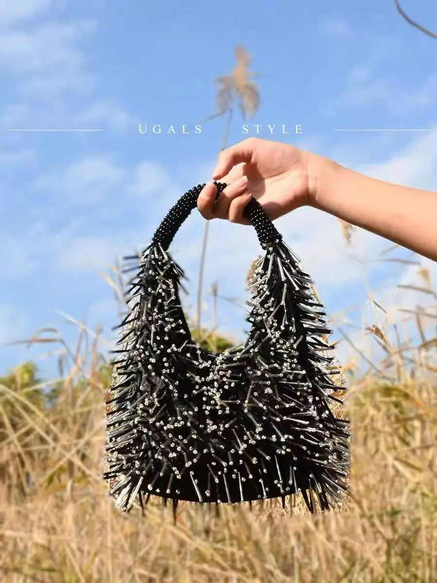 

Beads Beaded Casual Cool Bag Luxury Beads Beading Handmade Women Handbag Fashion Cluth Purse Shoulder Bag Female Banquet Bag