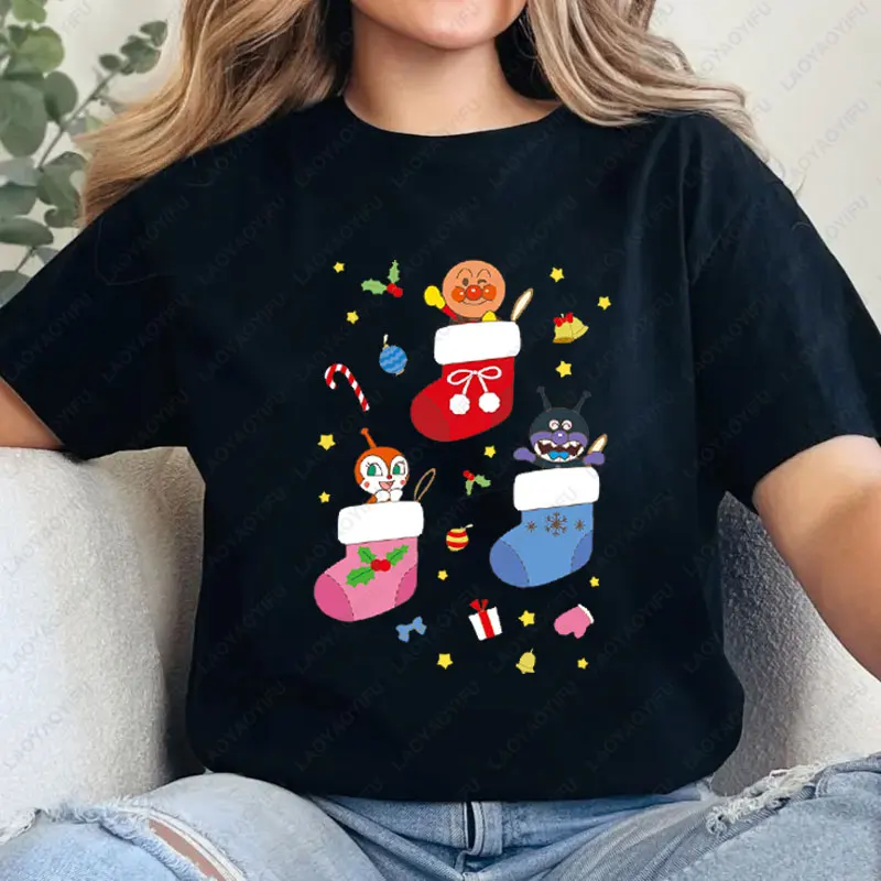 

Funny Clothing Summer Anpanman Cartoon Anime Printed Graphic T Shirts Y2k Cotton Casual Men's Women's Short Sleeved Tee Tops