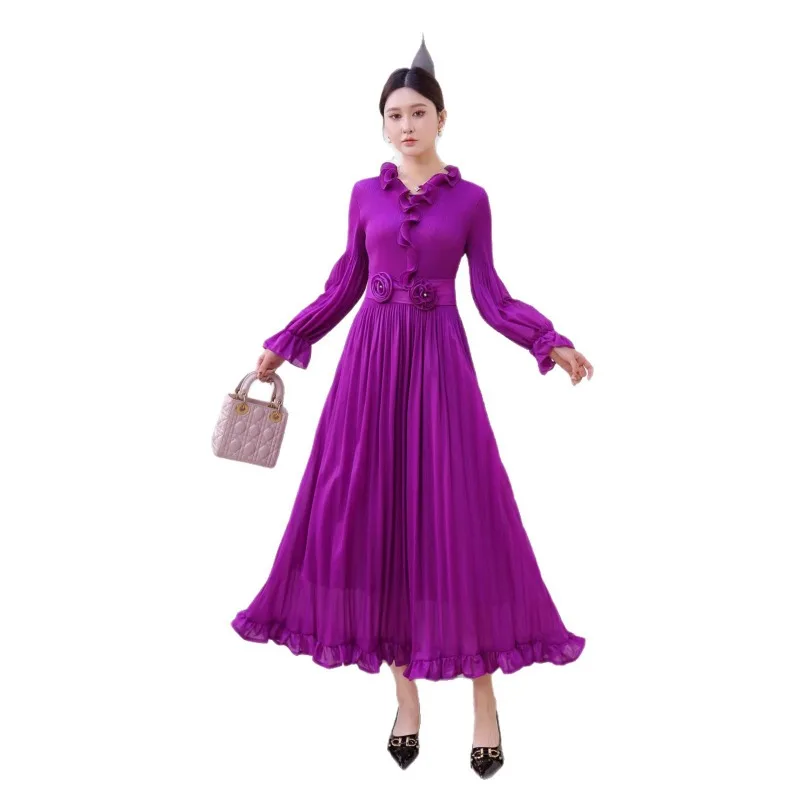 Miyake Abiti A Pieghe 2026 delle Nuove Donne di Estate Abito a maniche lunghe Increspato Pieghe Pressate Elegante Temperamento Gonna Plisse