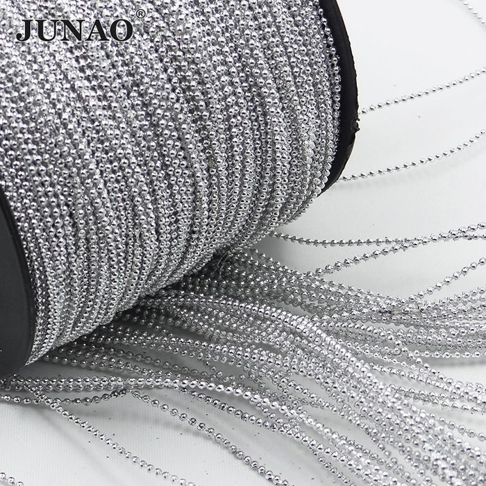 JUNAO 200 Yard 1.5mm Black Color Pearl Beads Chain Trim Round Pearls String Strass Applique For Wedding Party Decoration