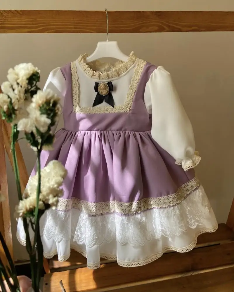 

0-12Y Baby Girl Autumn White Exquisite Lace Vintage Princess White Dress for Birthday Holiday Eid Photograph C17