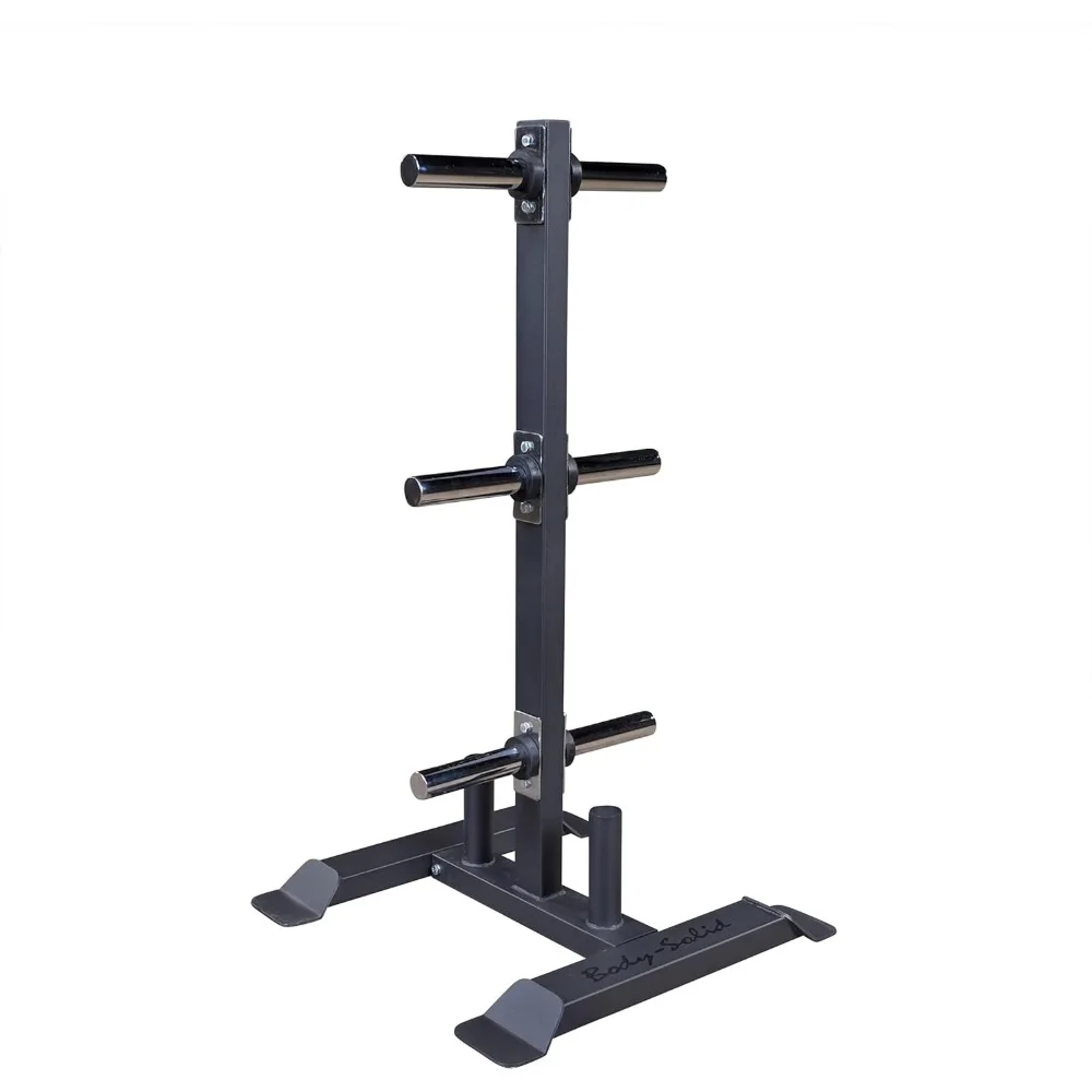 

Heavy-Gauge Vertical Weight Tree Rack & Olympic Bar Holder, Commercial Bumper Plate Storage with 6 Weight Horns