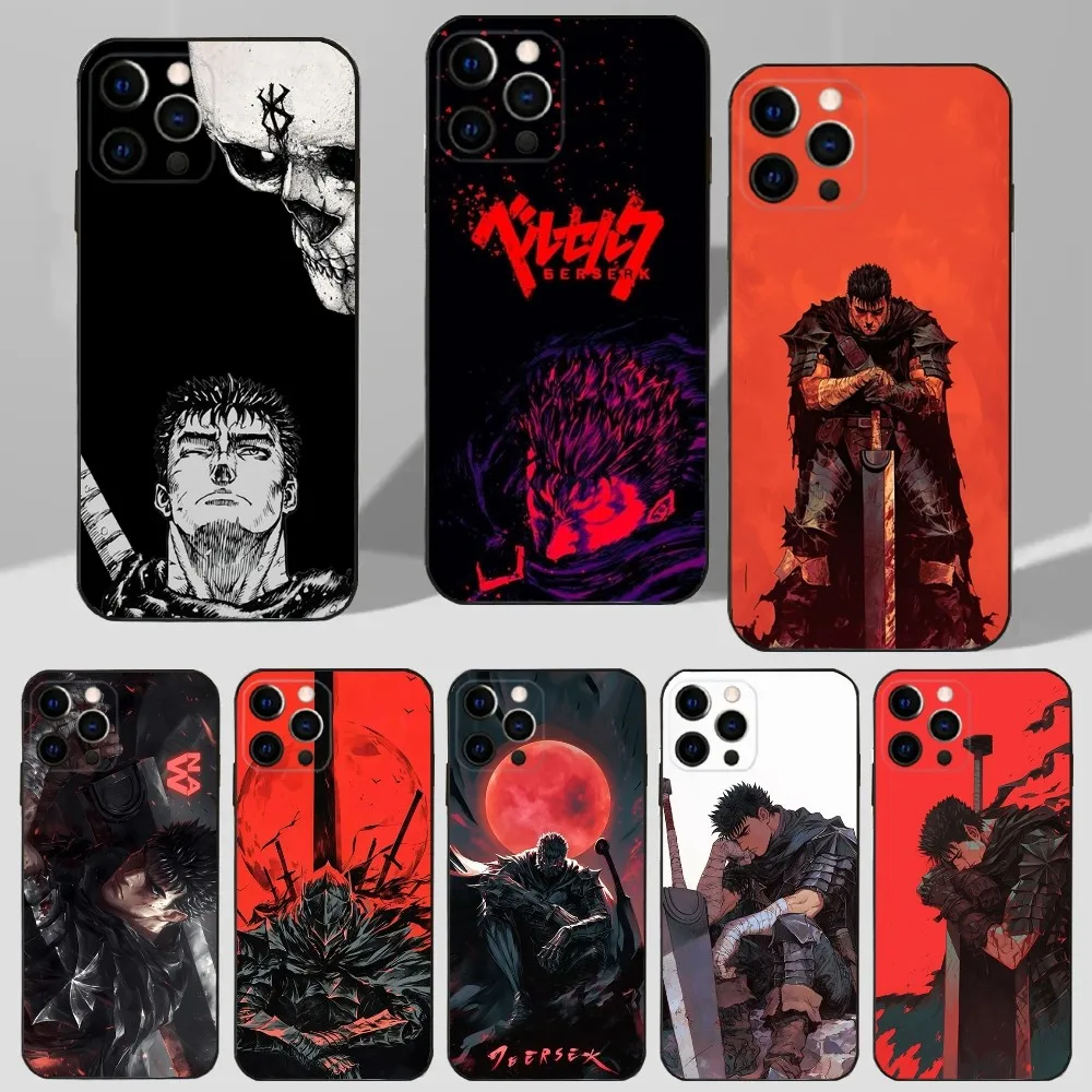 

Anime Phone Case For iPhone15,14,13,12 Mini 11 Pro XR,X,XS,MAX 7,8 Plus B-Berserk Guts Silicone Cover Soft Black