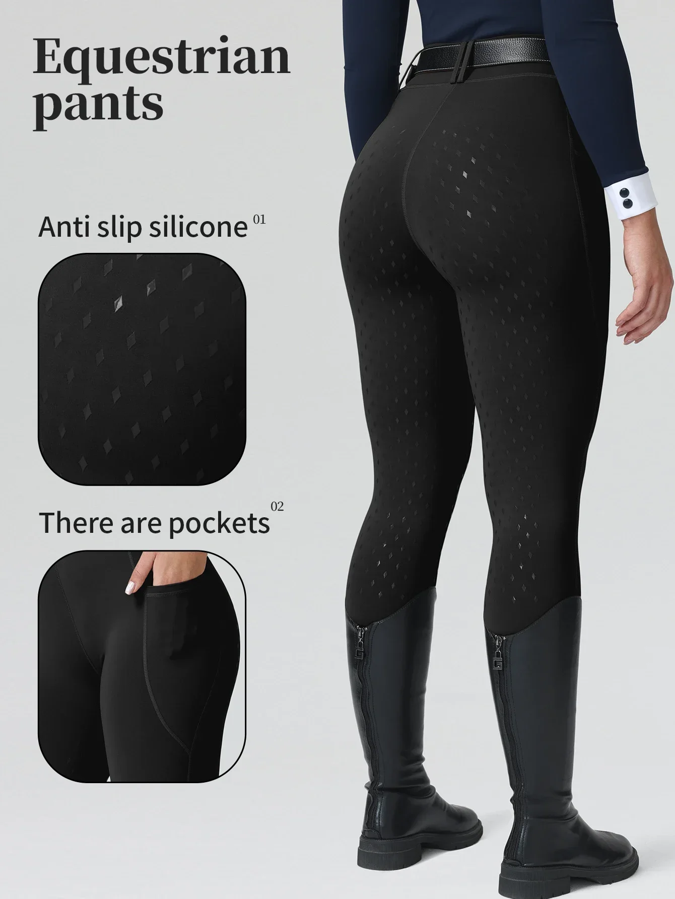 Women Professional Equestrian Riding Breeches Full Seat Silicone Anti-Slip Wear Resistant Horse Riding Pants with Side Pockets
