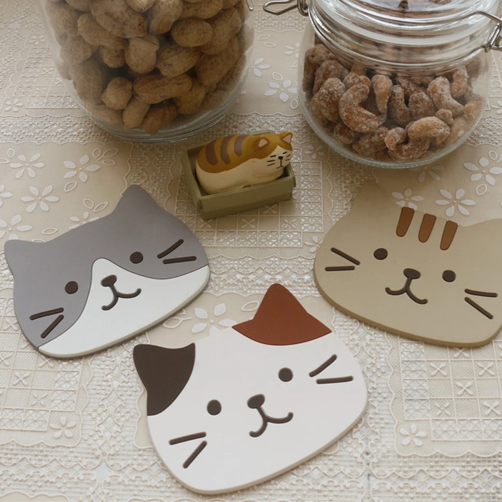 

10 Pcs Silicone Coaster along with Cat Cup Bottle Mat Heat-resistant Mats Protective Anti-slip Tumbler Pads Pvc Insulation