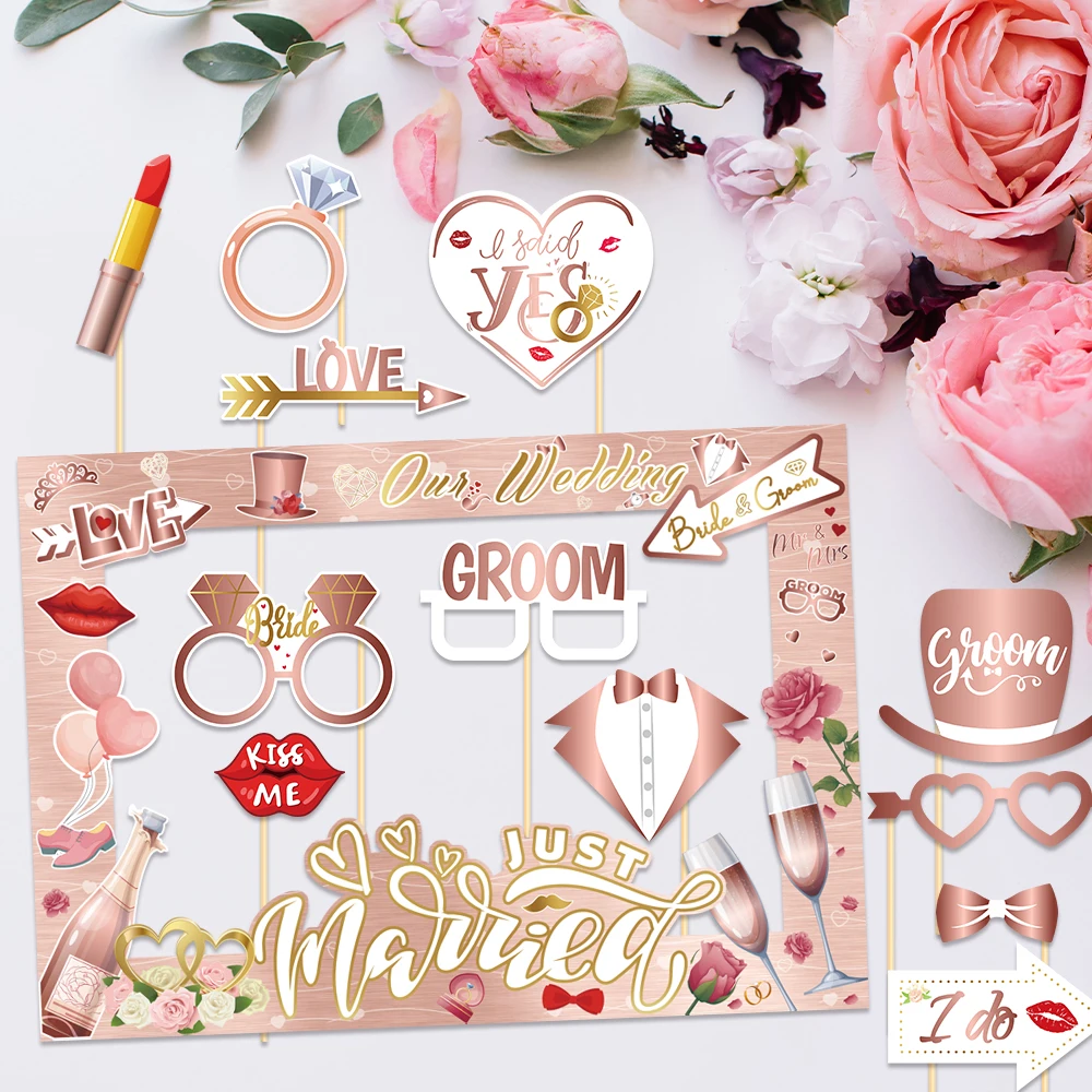 Wedding Decorations Bride to Be Paper Photo Booth Props Rose Gold  Just Married Photo Frame Bridal Shower Bachelorette Party
