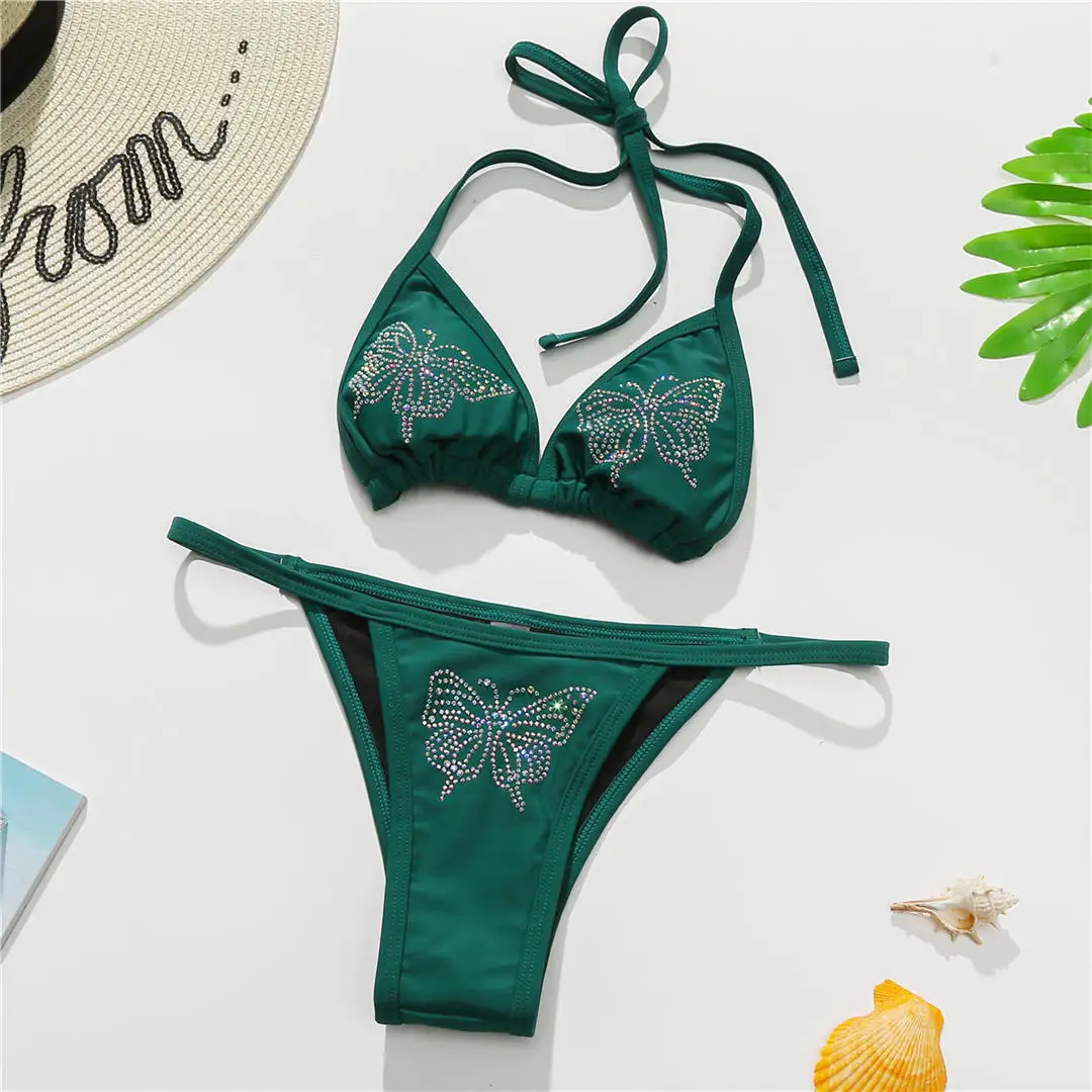Bling Butterfly Strass-Bikini Damen-Badeanzug Zweiteiliges Bikini-Set Damen-Badeanzug Neckholder-Badeanzug Badebekleidung V2576 – Detail 38