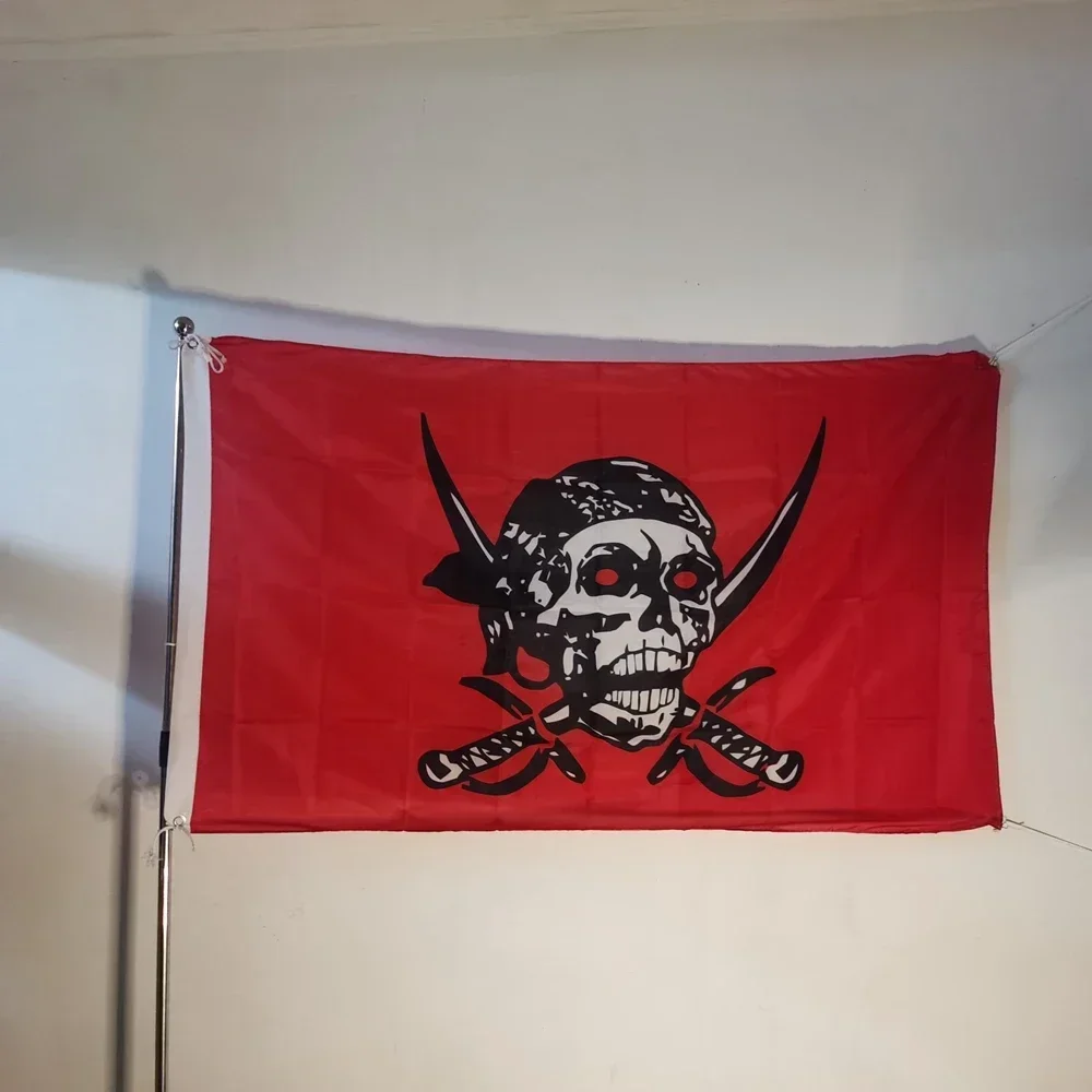 

Red Skull Pirate Flag 90x150cm - Jolly Roger Polyester Banner for Halloween Decor, Outdoor Hanging, Themed Parties