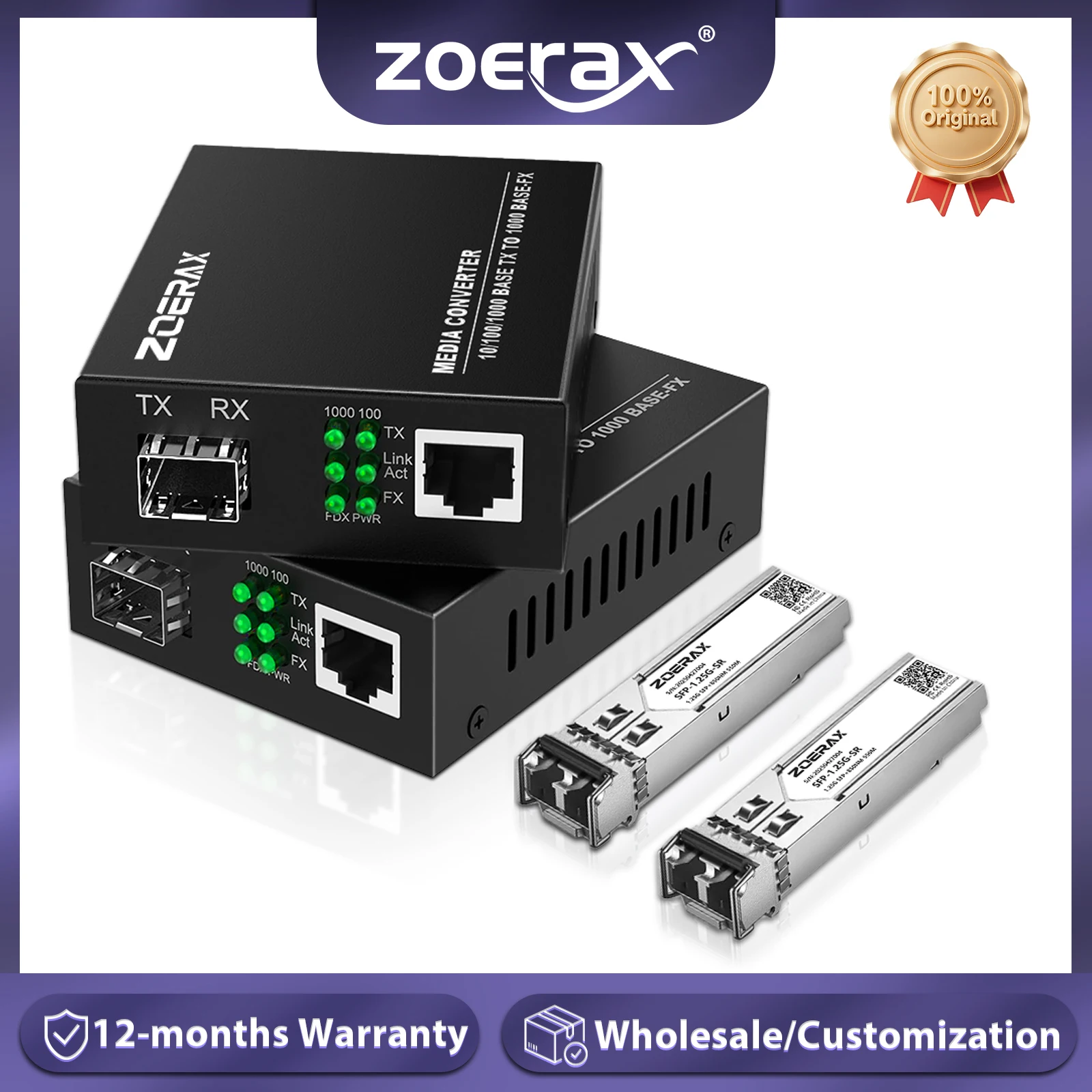 ZoeRax Gigabit SFP LC Multimode Module Fiber to RJ45 Ethernet Media Converter Fiber Optic Transceiver with 1.25G SFP LC Module