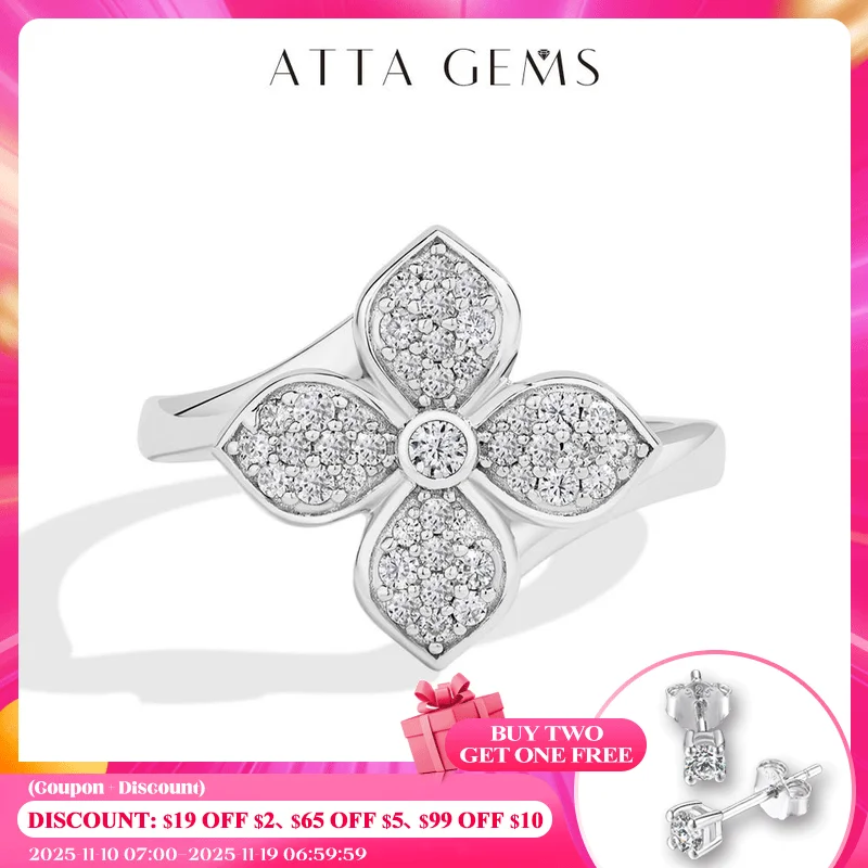 

ATTAGEMS Original Moissanite Ring Cross Flower DVVS1 Real 925 Sterling Silver For Women Girls Anniversary Gift Jewelry Wholesale