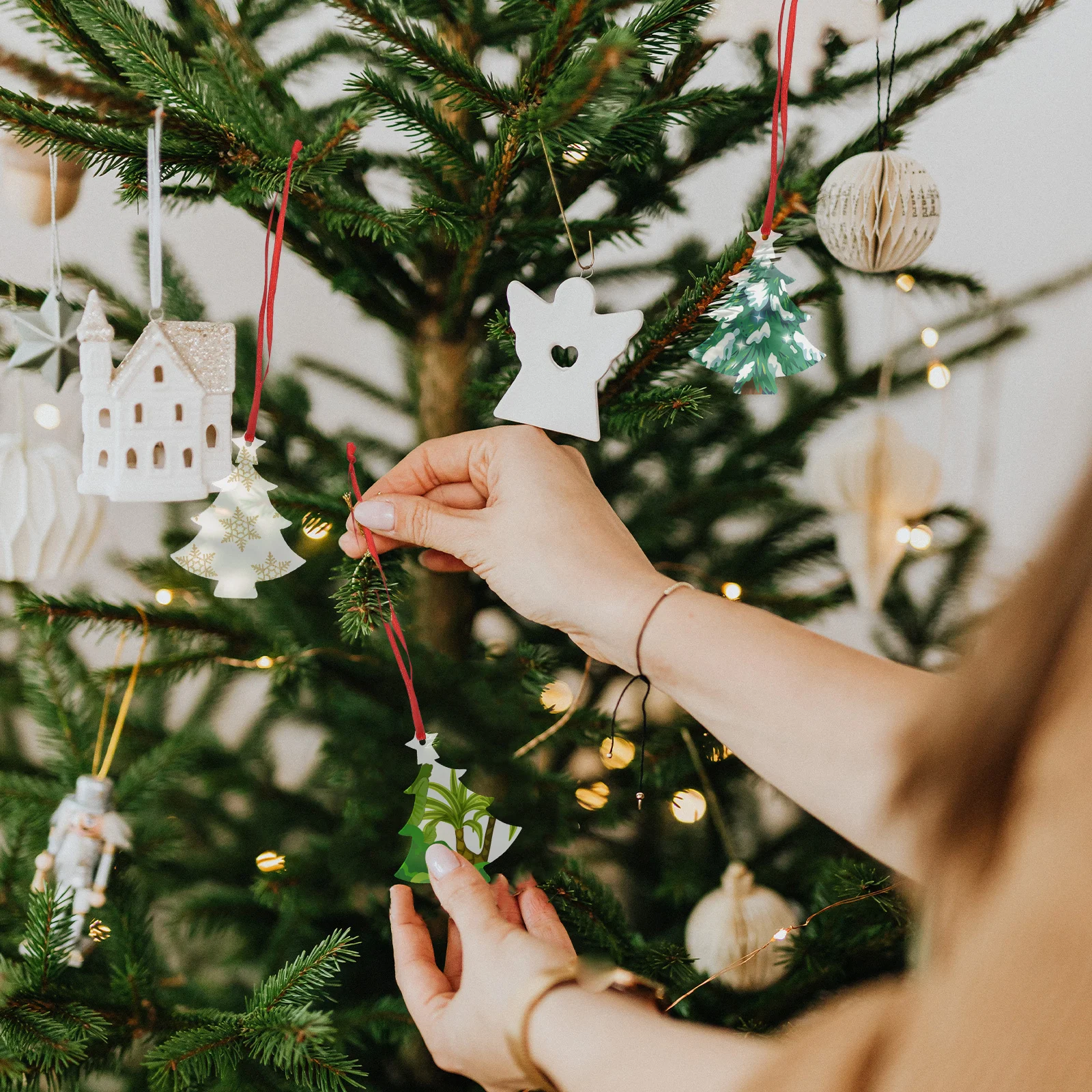 

10Pcs Christmas Tree Hanging Clear Acrylic Ornaments Blank DIY Heat Transfer Sublimation Pendants Xmas Tree Decoration