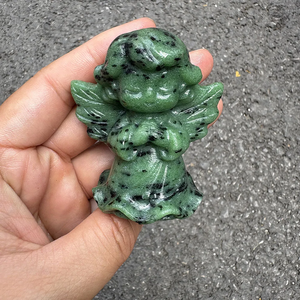 Custom Natural Zoisite Angel Figurine - 5.5cm Hand-Carved Gemstone Praying Angel Statue