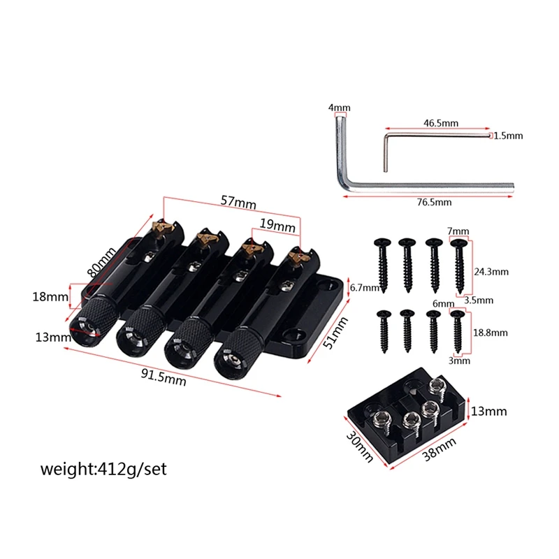 Headless Bridge 4 String Tremolo Bridge for Bass Guitar Electric Guitar Bridge Kit Guitar Replacement Parts