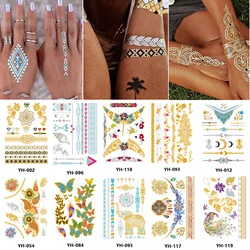 Gold Metallic Tattoo Stickers Mandala Tattoos Golden Festival Temporary Butterfly/Elephant Tattoo Party Waterproof Decoration