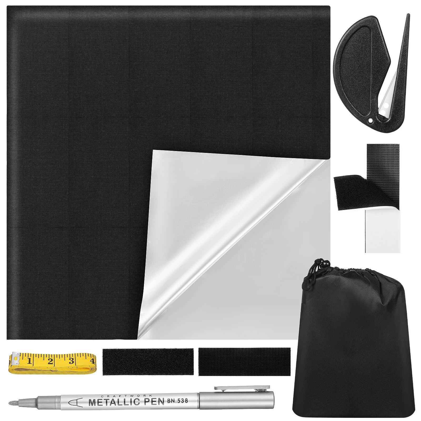 

1 Set 300X145Cm Blackout Curtains Portable Light Blocking Window Shades For Small Door Bedroom Living Room Self Adhesive No