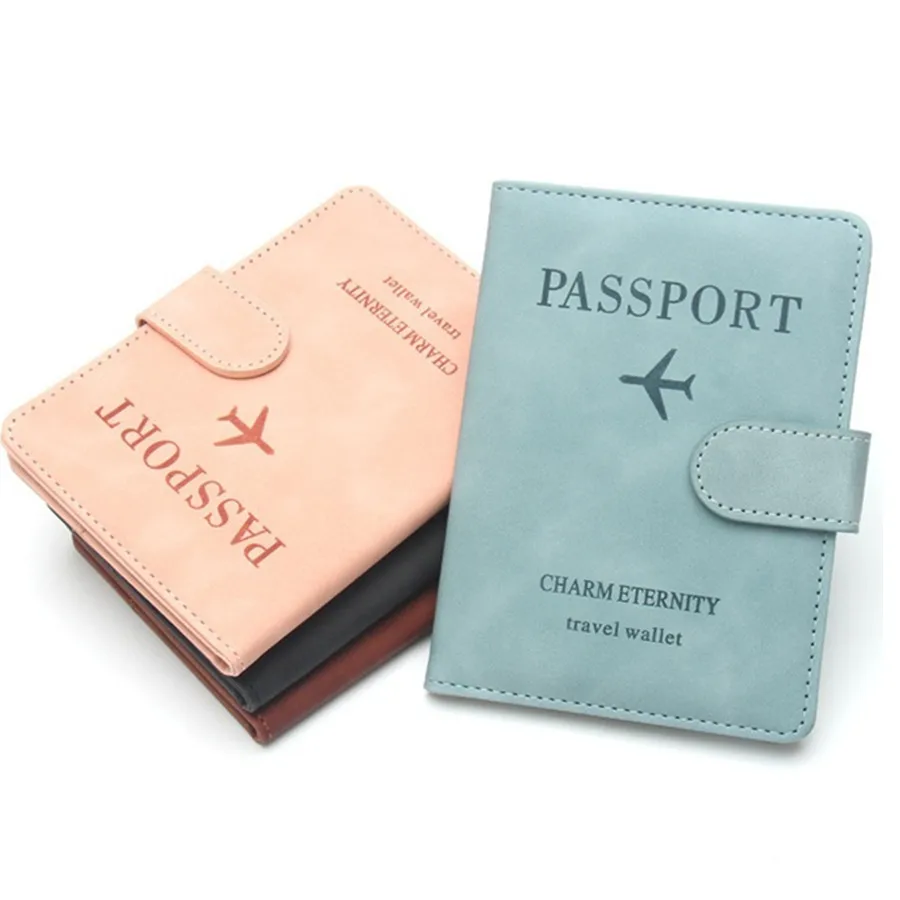 RFID Blocking Business Buckle Passport Cover Case Holder Wallet Card Holder Lightweight PU Leather Travel Accessories Fo Flight