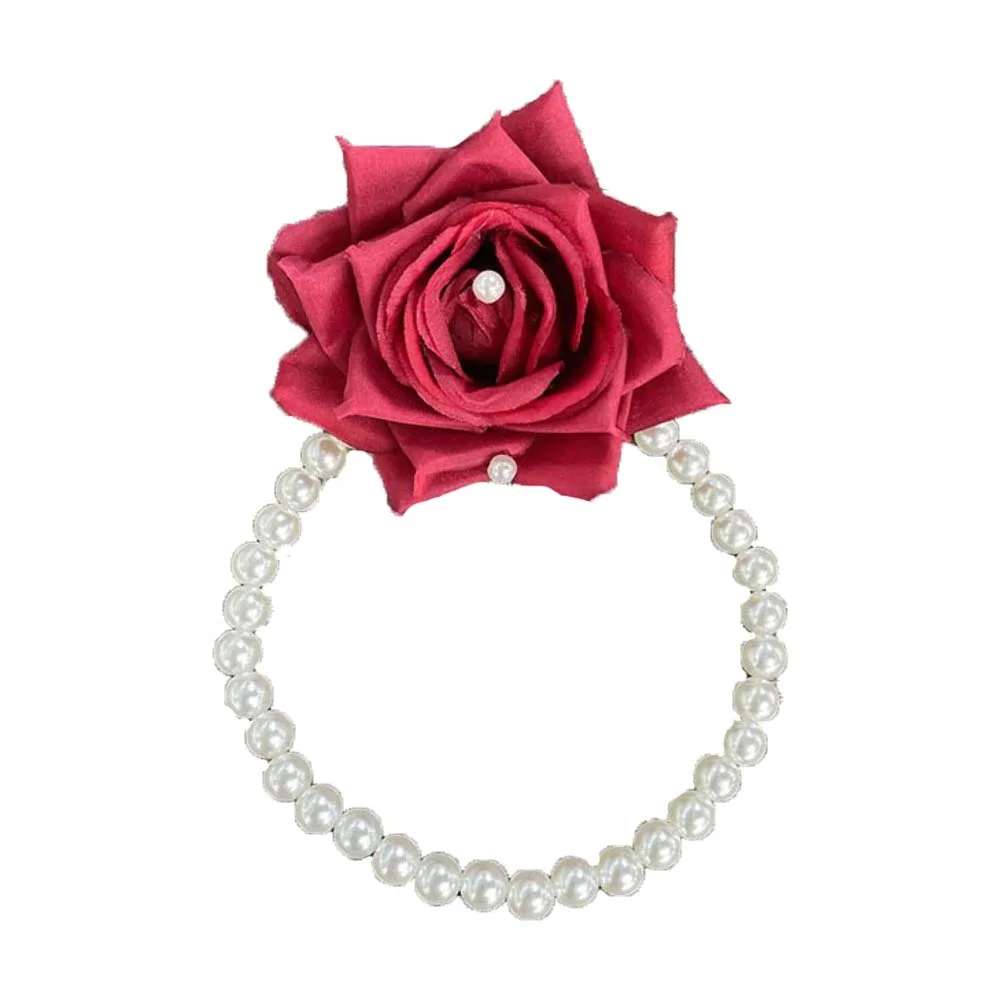 

Dai Nationality Style Rose Flower Hair Rope Hair Tie Yunnan Pearl Bracelet Ponytail Holder Headwear Elastic Hair Band Female