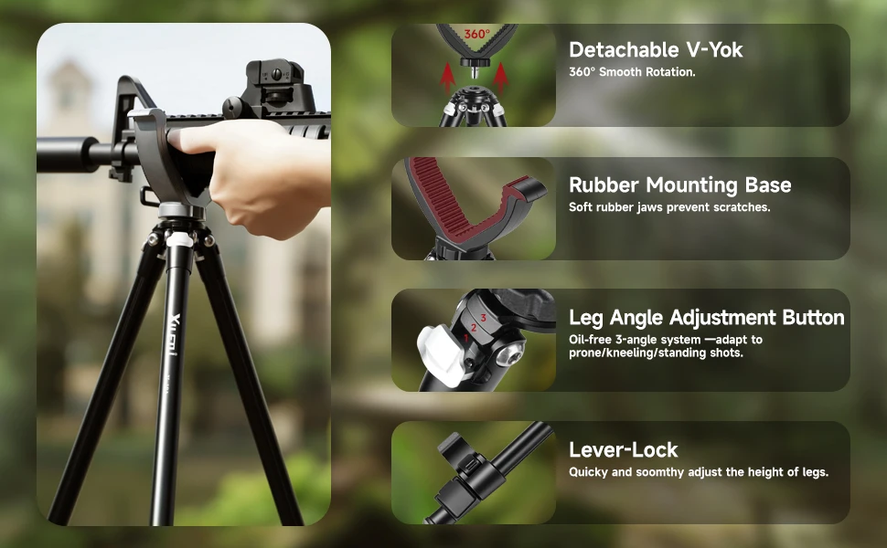 XILETU 360° ° Rotierendes Jagdstativ für Armbrustgewehr, abnehmbarer leichter Alu-Schießständer mit V-Yoke (Outdoor-Sport) – Detail 2