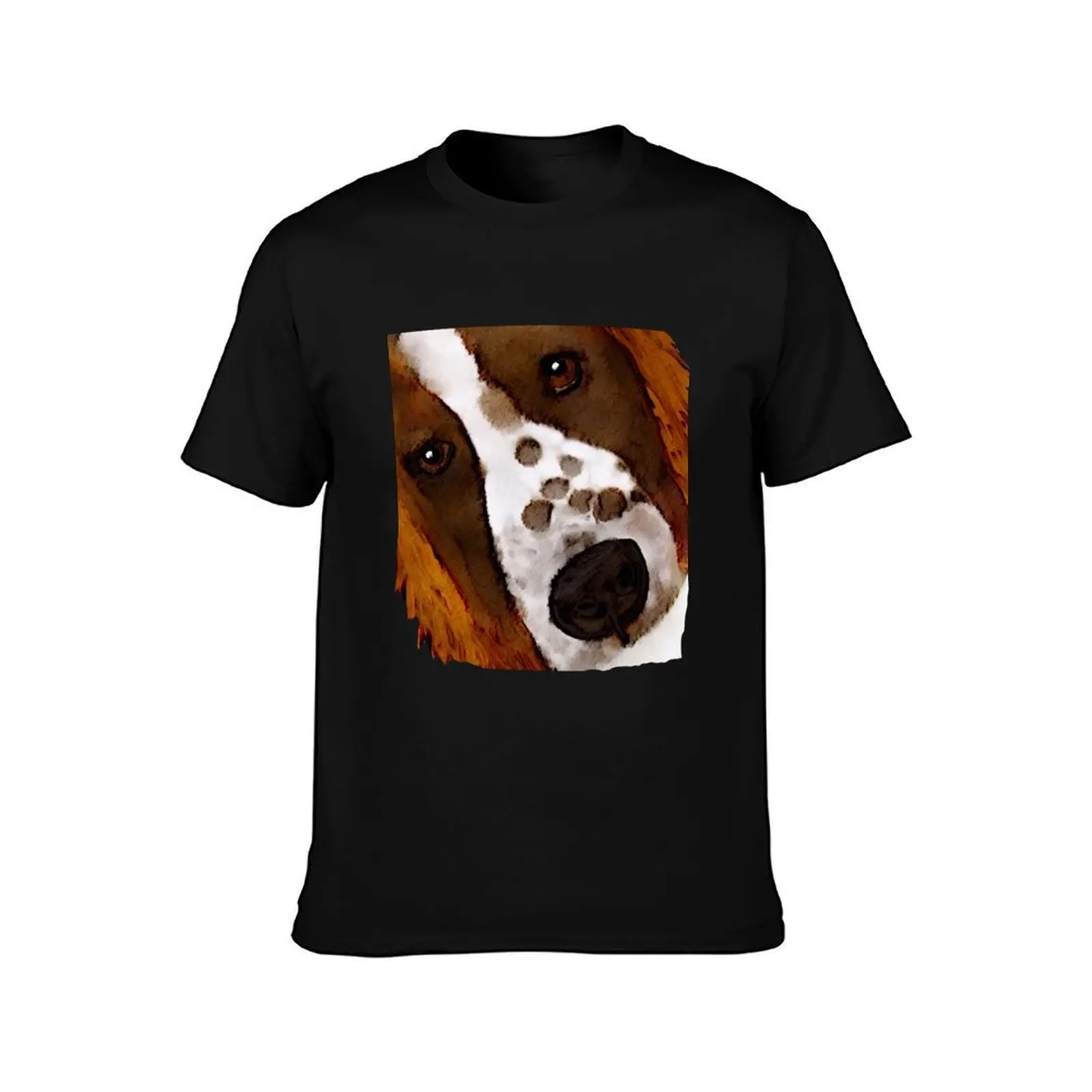 Welsh Springer Spaniel Art T-Shirt, Summer Casual Cotton Tee, Oversized Streetwear Tops, Vintage Graphic Print, Unisex Men Women