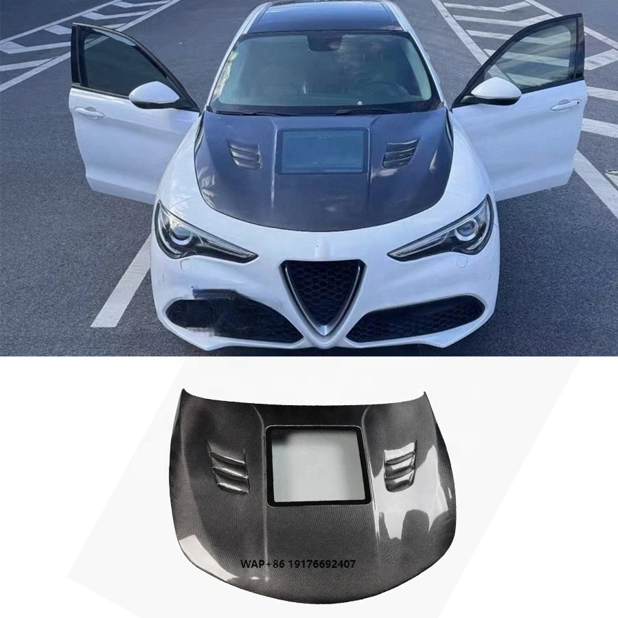

Carbon Fiber Front Hood forAlfa Romeo Stelvio 2017-2020 Front Bumper Hood Bonnet With Transparent Glass Cover Car Bodykit