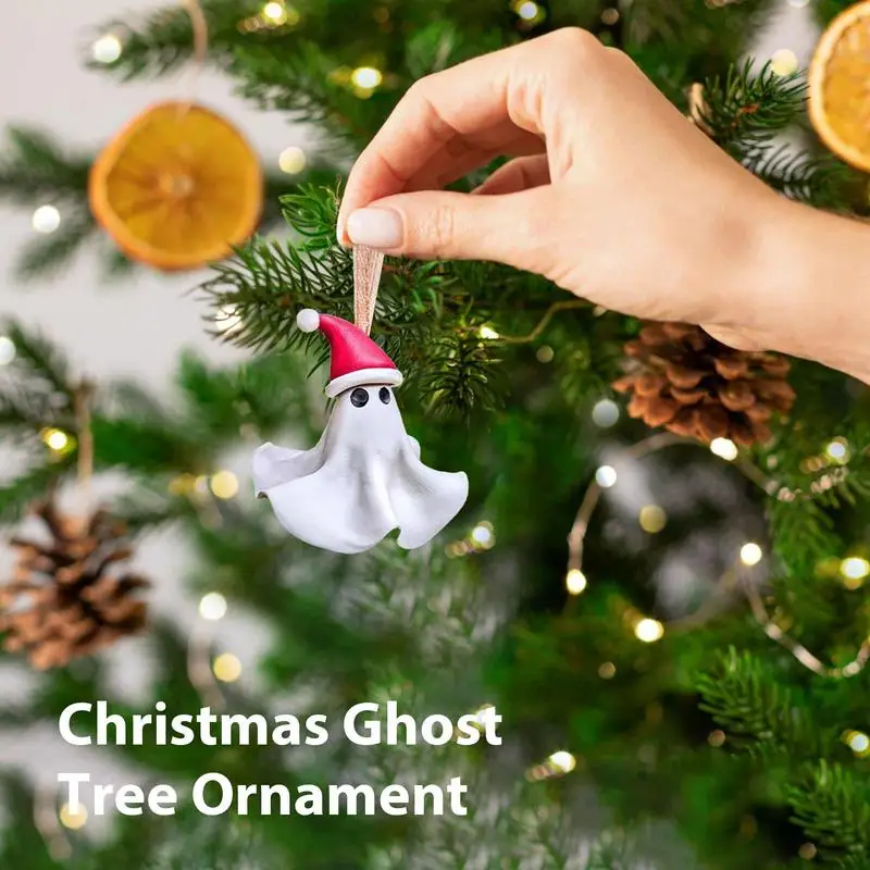 Christmas Ghost Tree Hanging Decors Christmas Hat Wearing Spooky Boo Boo Pendants Resins Decorative Props Home Best Decorations