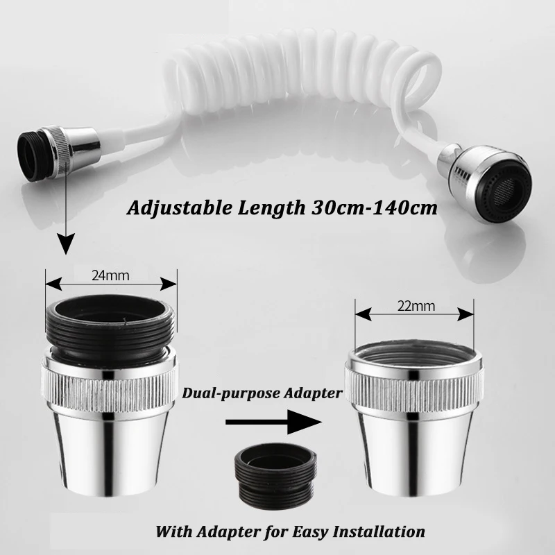Adjustable Bathroom Faucet Extension Tube Kitchen Water Tap Aerator 360° Rotatable Sink Hose Filter Nozzle Faucet Accessories