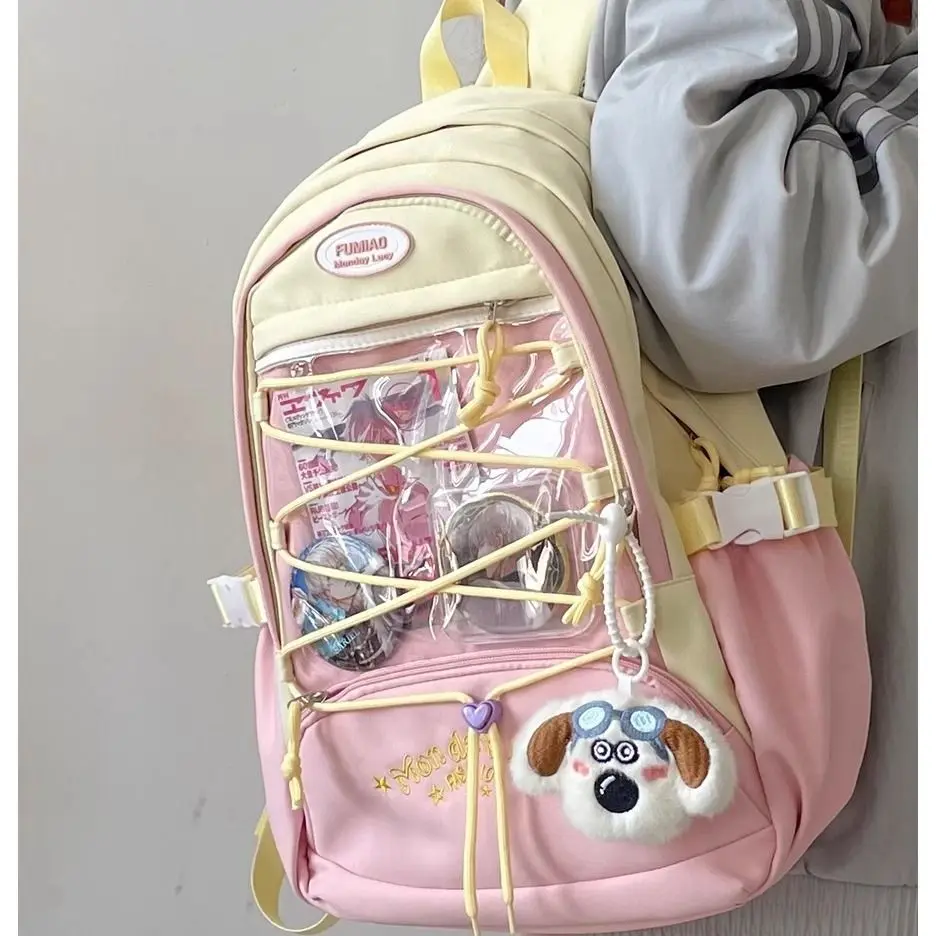 

HAEX Dopamine Backpack Women 2025 Cross String DIY Anime Badge Ita Bags Harajuku Large Capacity Students Mochilas Para Mujer
