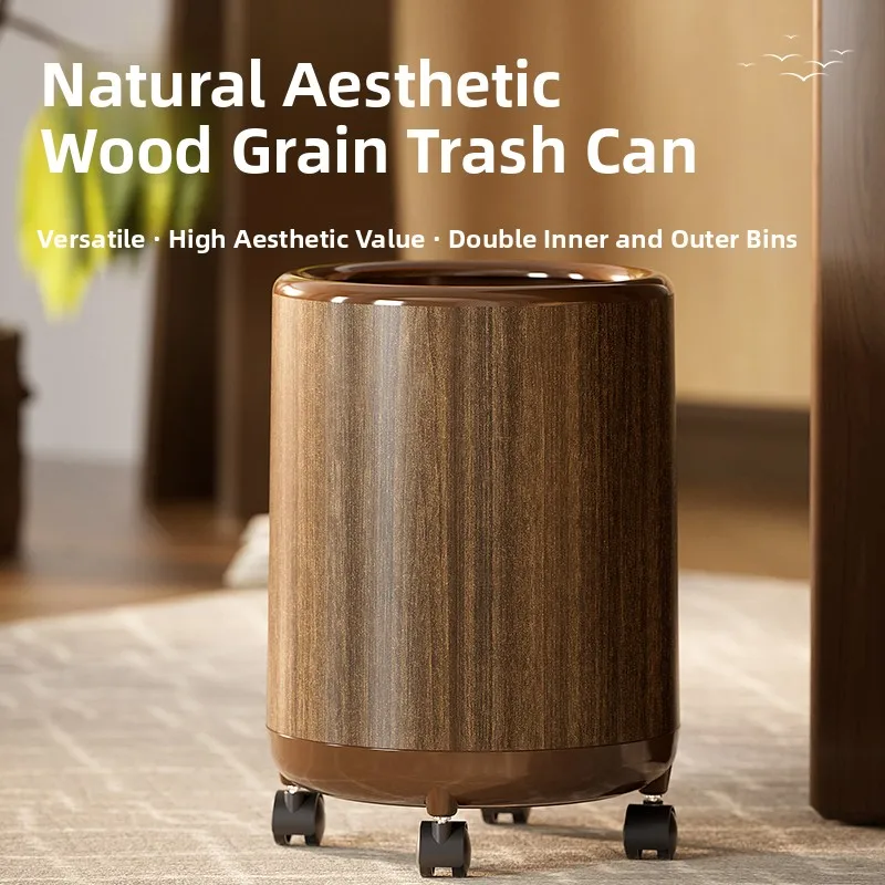 

Большая мусорная корзина из дерева с узором, с крышкой, для кухни, гостиной, ванной, домашнего использования, ретро-стиль