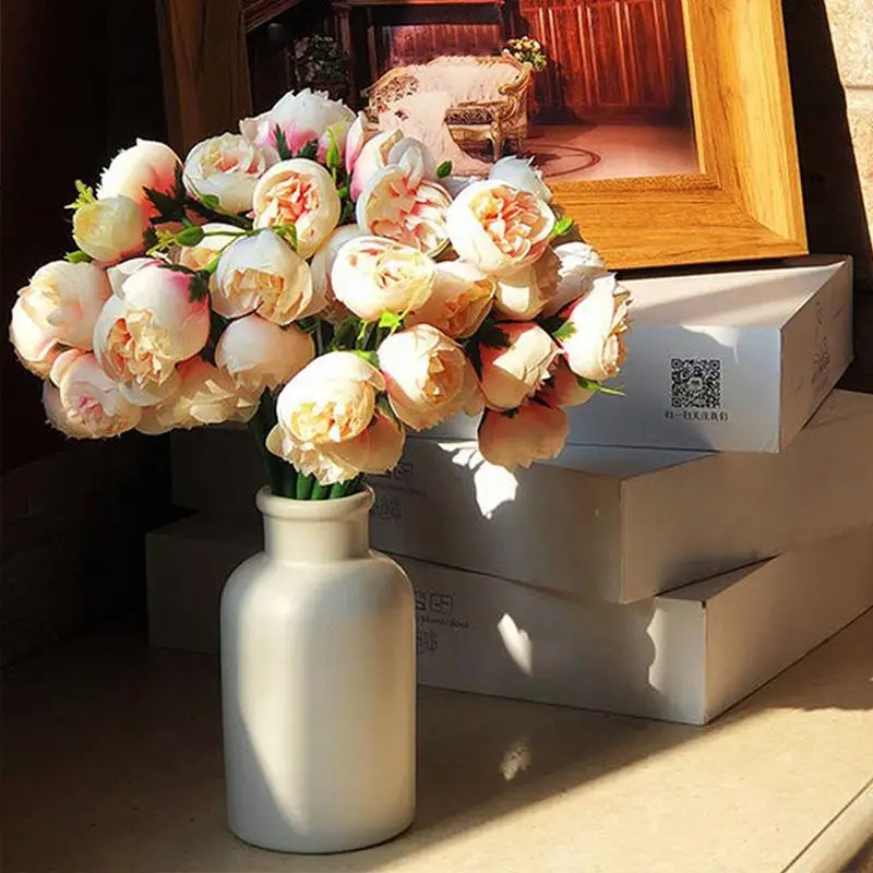 New 1 Bouquet 27‑Head Simulated Camellia Plastic Flowers DIY Ornament For Home Wedding Restaurant Party Table Decor