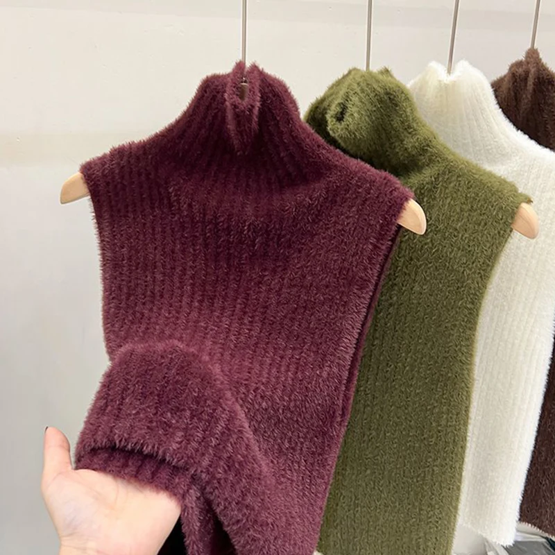 Turtleneck Sweater Vest Women Cropped Sleeveless Knitted Pullovers Jumper Vintage Solid Waistcoat Knitwear Korean Slim Tank Top