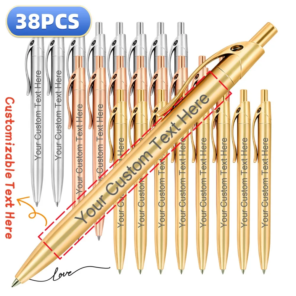 38PCS Customized Luxury Plastic Ballpoint Pens Smooth Writing Ideal for Weddings Valentine's Day and Back-to-school Gifts