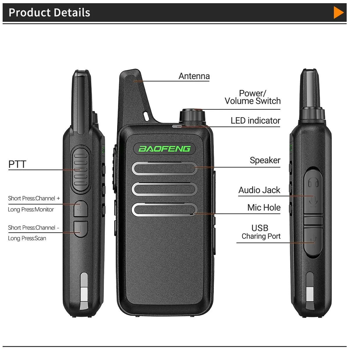 2PCS Mini Walkie Talkie Baofeng BF-T20 PortableTwo Way Radio Charging USB VOX For BF-C9 BF-888S KD-C1 for Station Hotel Hunting