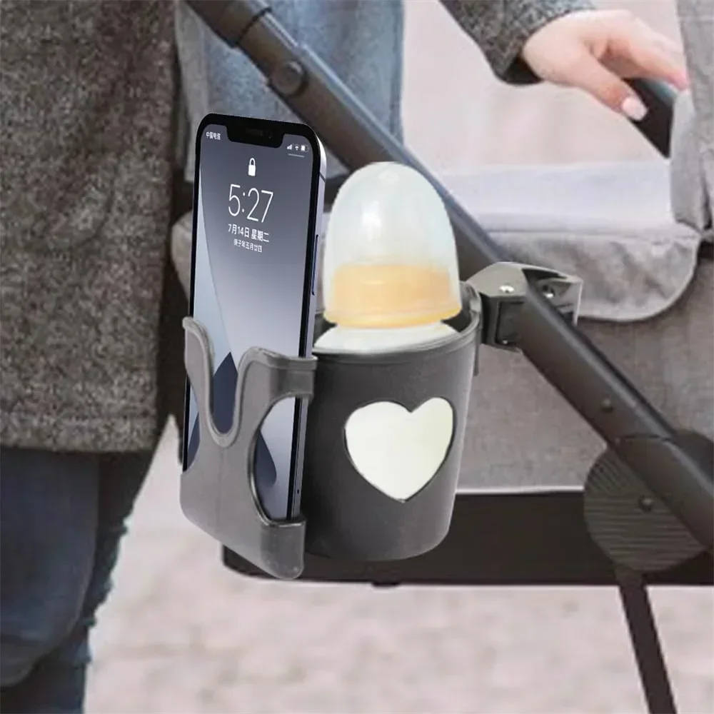 2-in-1 Baby Stroller Cup Holder Phone Holder Multifunctional Universal Infant Bottle Holder Stroller Accessories Cup Holder