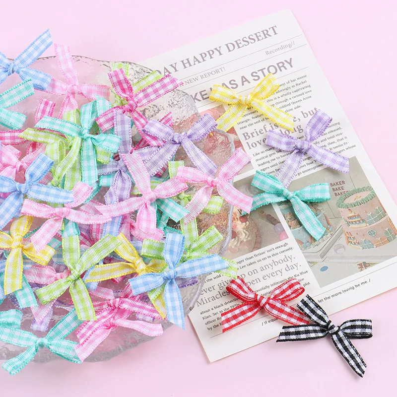 50 Stück/Lot Mini-Karo-Schleifenbänder, karierte Gingham-Schleifen für DIY-Nähprojekte, Hochzeitsdekoration, Haarnadeln und Kleidungszubehör – Detail 3