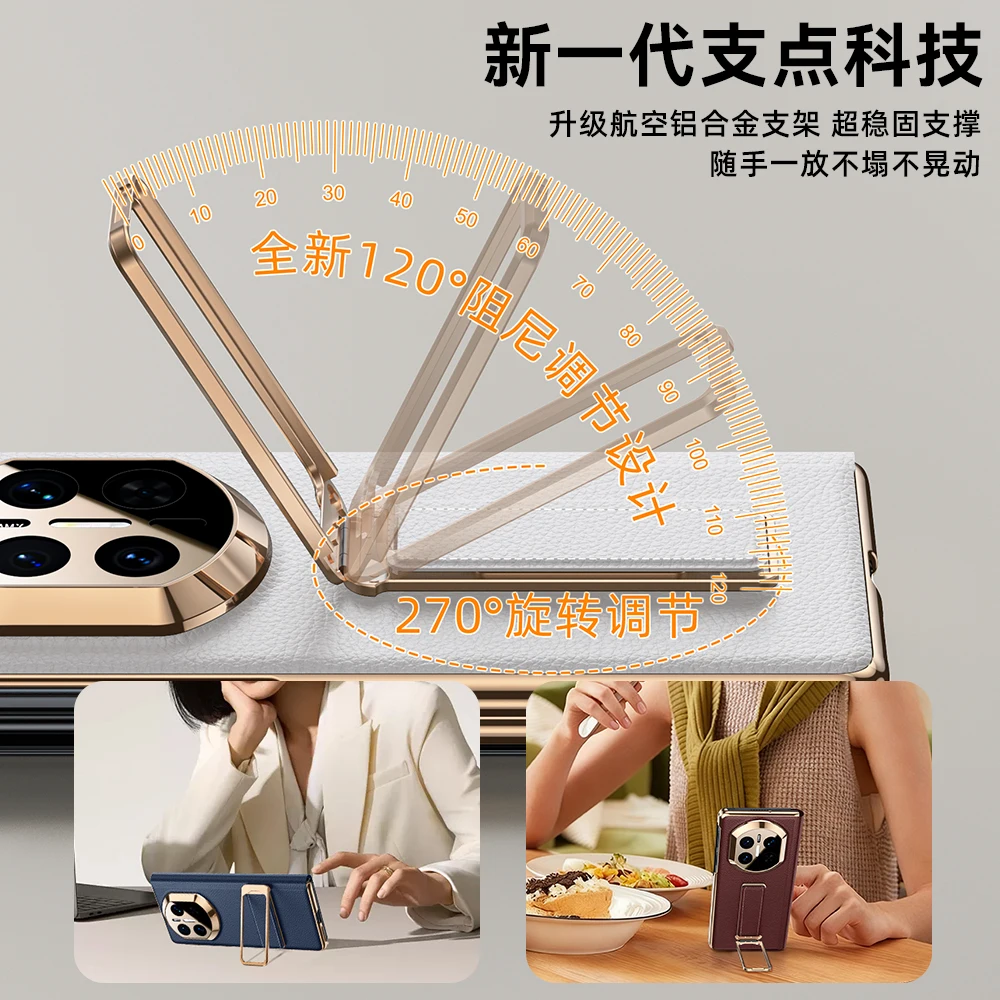 Genuine Leather Flip Case For Huawei Mate X7 Smart Window Front Cover Upgraded Strong Magnet 270° Rotating Wristband Stand Shell