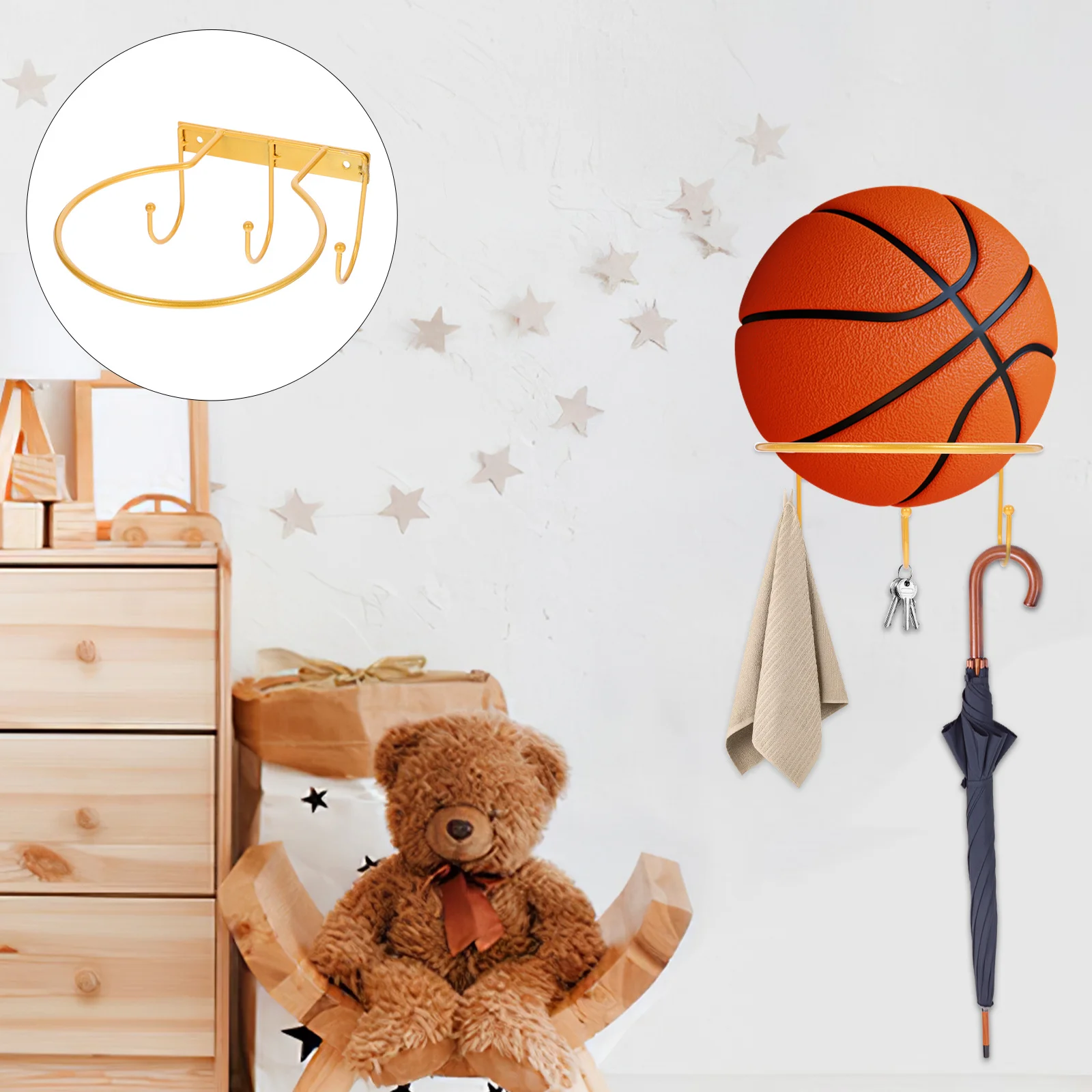 

2Pcs Wall-Mounted Basketball Rack Multi-Purpose Iron Ball Stand for Soccer Football Rugby Display Shelf Household Gym