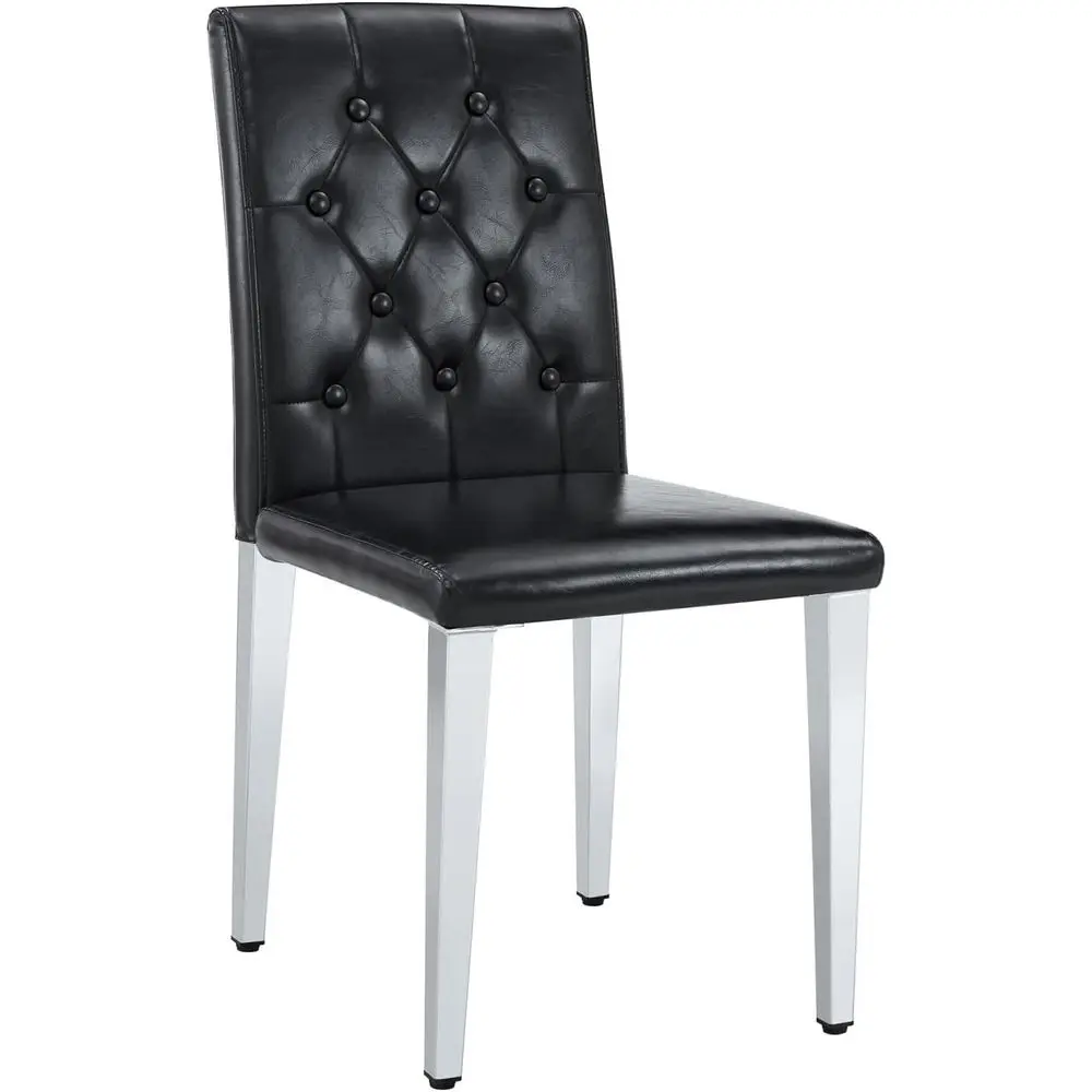 

Black PU Leather Dining Chairs with Ergonomic Buckle Backrest for Elegant Family and Hotel Dining Rooms