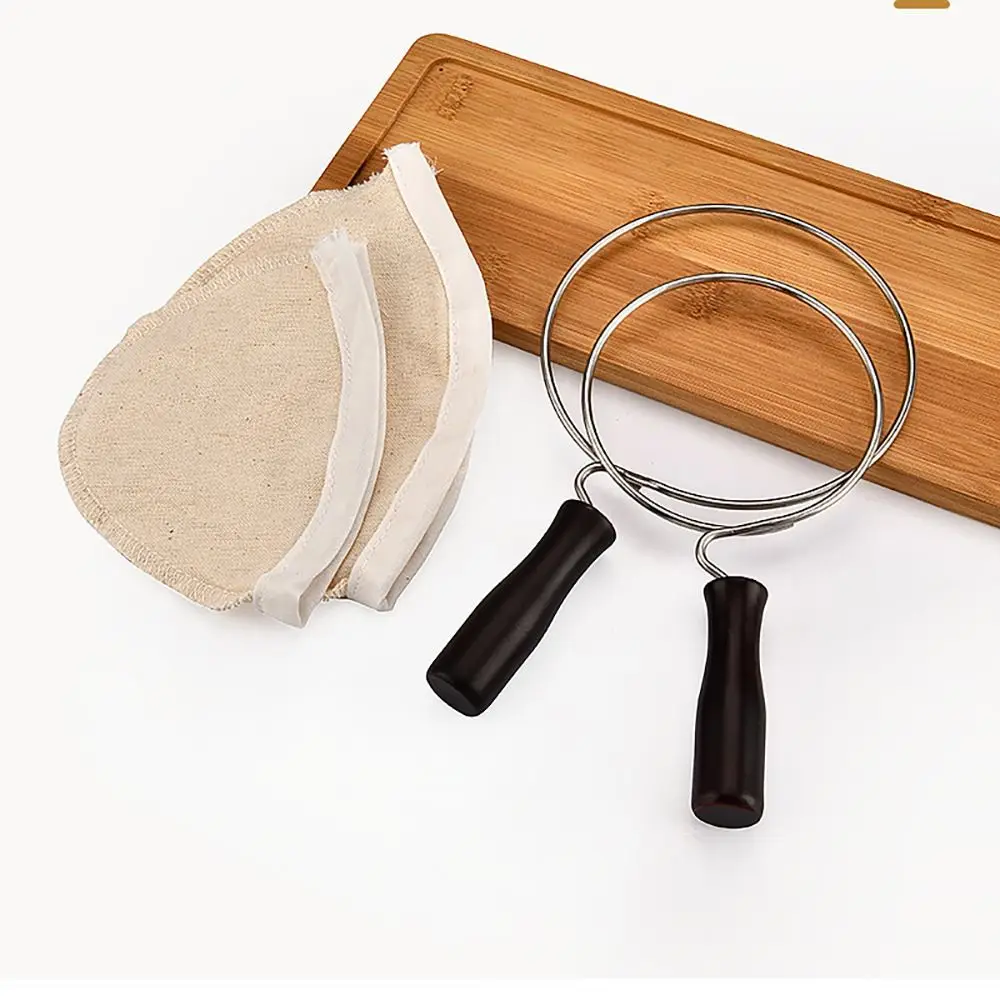 Reusable Coffee Filter Bag Handmade Wooden Handle Tea Filter Cloth Corrosion Prevention Strong Milk Tea Filter Bag Coffee