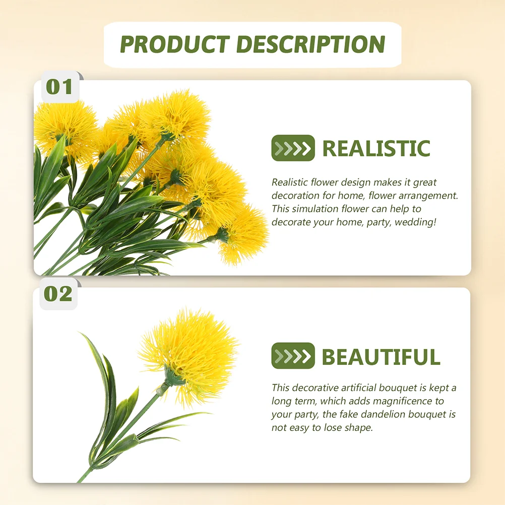 Dandelion Planta Artificial Flowers Flower Fake Faux Wedding Yellow Dried Ball Simulated Onion Decor Dandelions