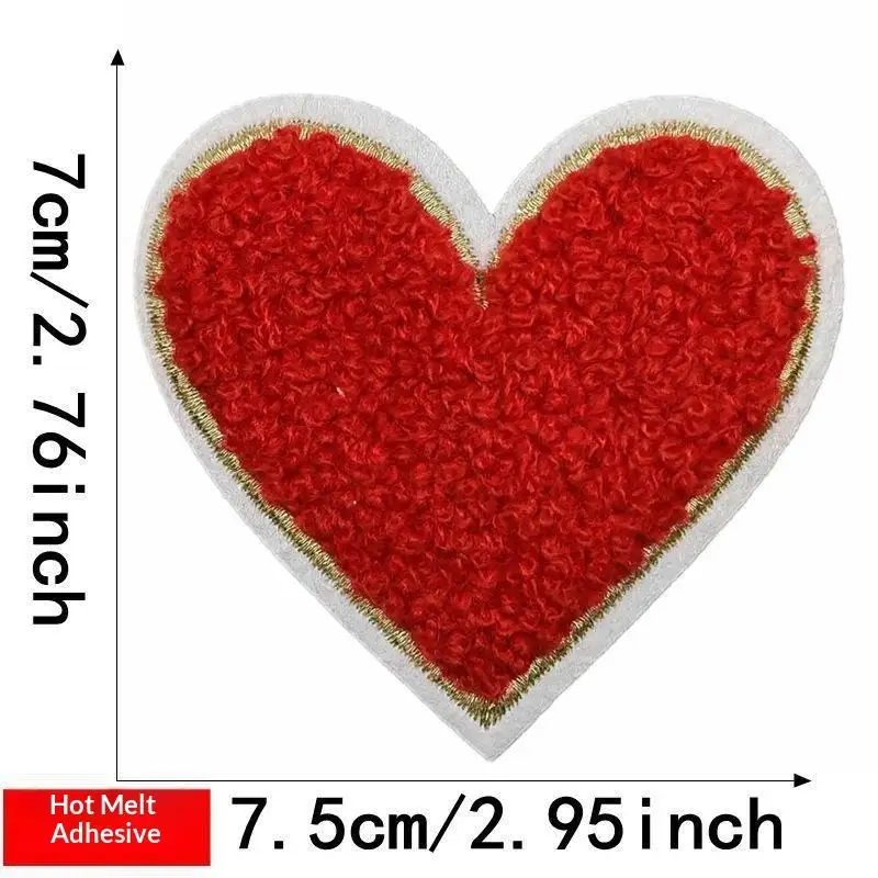 Mehrfarbige Handtuch-Stickerei-Herz-Aufnäher zum Aufbügeln, weich, flauschig, einfach anzubringen, perfekt für DIY-Jacken, Taschen, Bastelarbeiten, Dekorationen. – Detail 19